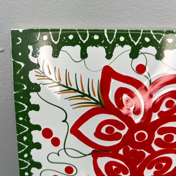 Vintage Terracotta Tile Trivet Hand-Painted Italian Floral Red Green 8” Square - Picture 2 of 9